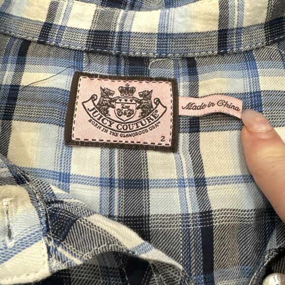 Vintage Juicy Couture Womens Dress Blue Plaid Tunic Western Size 2 Belted 90s - Picture 4 of 10